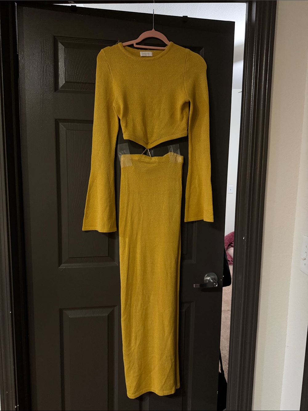 Meshki Mustard Yellow Knit Two-Piece Maxi Dress
